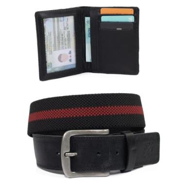 Imagem de Kit Cinto Masculino De Elástico em Couro Legitimo + Carteira Em Couro 