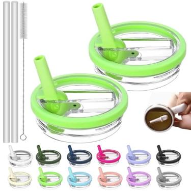 Imagem de Pacote com 2 tampas de substituição à prova de vazamento compatíveis com copo Quencher Stanley de 1,134 g, 100 combinações de cores para acessórios Stanley Cup, tampas de canudo flip para Quencher