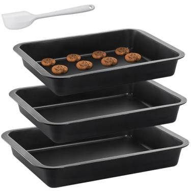 Imagem de Kit 3 Assadeiras para Forno, Assadeiras para Forno, Conjuntos de Assadeiras Antiaderentes com espátula de silicone, Meio/Rolo de Gelatina/Quarto Não Tóxico & Fácil de Limpar - Cinza Escuro