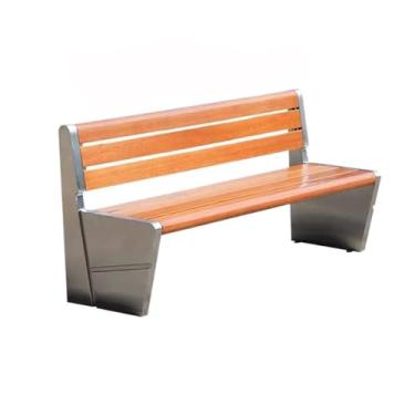 Imagem de ZzleoyuUUs-12 Banco de jardim ao ar livre banco de madeira duplo encosto de aço inoxidável para pátio (médio)