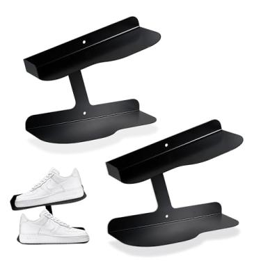 Imagem de 2 prateleiras flutuantes para exibição de sapatos, prateleira tipo H para parede, suporte de parede levitante para coleção e exposição de tênis