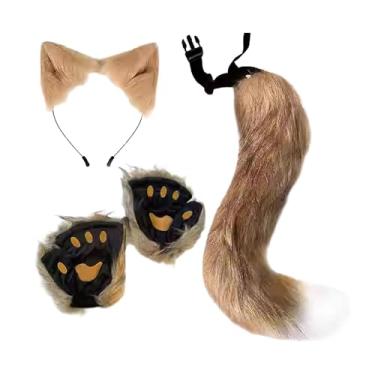 Imagem de Baoblaze Conjunto de orelhas e cauda de gato e, fantasia de animal de pelúcia para cosplay, baile de máscaras, Marrom