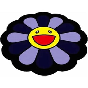 Imagem de Tapete de rosto sorridente, tapete de flores de arco-íris, felpudo para quarto, tapetes antiderrapantes, tapete redondo de girassol, almofada de cadeira de quarto, tapetes, E, 80 cm