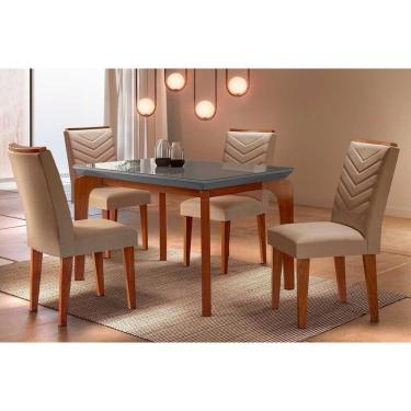 Imagem de Sala De Jantar Completa Londrina C- Tampo Madeirado Vidro Canto Reto 120x80cm E 4 Cadeiras Londrina Imbuia-grafite - Veludo Capuccino - Rufato