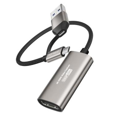 Imagem de Placa de captura de vídeo Full HD 1080p, placa de captura USB 3.0 1080P 60FPS com adaptador tipo C para transmissão ao vivo, jogos/reuniões, compatível com Windows/Mac OS Switch PS4/5 Xbox