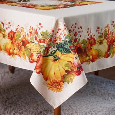 Imagem de Artbloss Toalha de mesa rústica, impermeável, outono, inverno, Hanukkah, Dia de Ação de Graças, toalha de mesa rústica, para festa de férias em casa, mesa de jantar (abóboras, 152 x 213 cm)