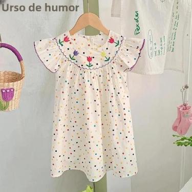Imagem de Vestido Infantil de Princesa com Bolinhas - Bordado Coreano - Manga Vo
