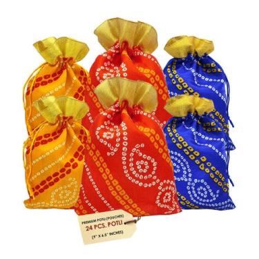 Imagem de Bolsas Genieland, 24 peças, Designer Bandhej Potli, 23 x 17 cm