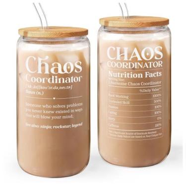 Imagem de Copo de vidro SANDJEST Chaos Coordinator 470ml com tampa de bambu