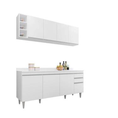 Imagem de Kit Cozinha Balcão e Aéreo com Nicho 180cm C/ Tampo - Vallisa Decor, B