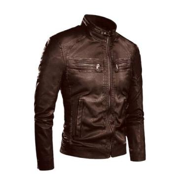 Imagem de Jaqueta de couro masculina slim - Tshudi, Marrom, GG