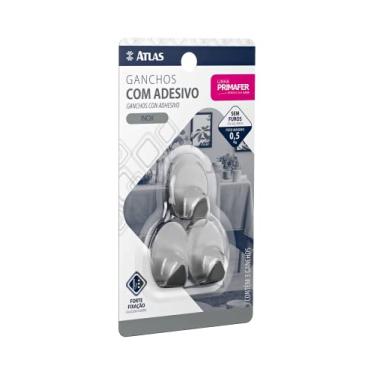 Imagem de Atlas - Gancho Oval de Aço Inox com Adesivo Dupla-face, Suporta ate 500g, Cartela com 3 Peças.