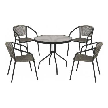 Imagem de Conjunto Jardim Varanda Mesa 80cm 4 Cadeiras Aco Rattan Oslo Cinza