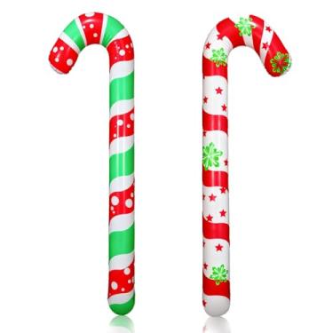 Imagem de Decorações de balões de bengala de doces de Natal - 2 peças de balões infláveis grandes de bengala doce, 28 x 89 cm, mistura de balões de piscina vermelho e verde para decoração de festa de Natal