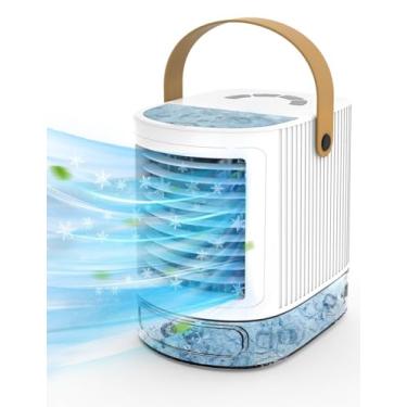 Imagem de AC portátil com alça de couro, mini ar condicionado, alimentado por USB, 7 luzes LED e 3 velocidades, ar-condicionado evaporativo pequeno para escritório em casa, dormitório, uso interno pessoal