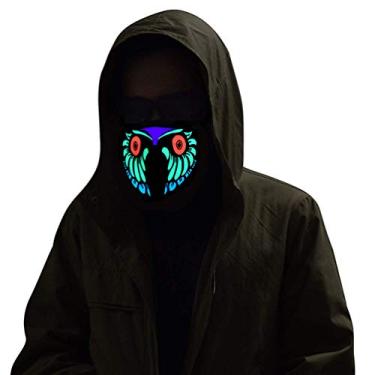 Imagem de Kampeaburr Máscara de festa de Halloween para crianças, mulheres e homens, máscara de festa de música LED com máscara de música que acende para dança, equitação, patinação, festa e qualquer festival (coruja)