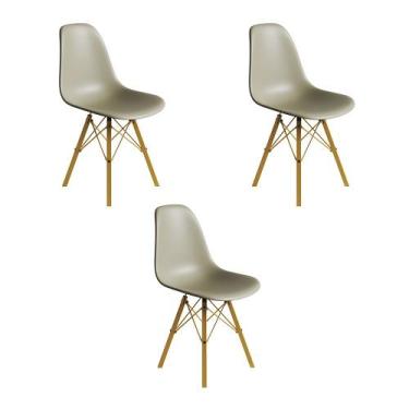 Imagem de Conjunto 3 Cadeiras Eames Estilo Moderno em Ferro Dourado com Assento 