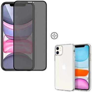 Imagem de Película De Vidro Privacidade 3D Anti Spy Tela Toda Para iPhone + Capa