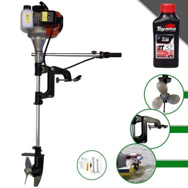 Imagem de Motor De Popa Rabeta Completa Hélice 16cm 52cc + Óleo Toyama