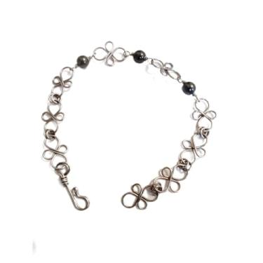 Imagem de Pulseira Trevo, Pedra Natural, Aço Inox, Artesanal (Ametista (Lilás))