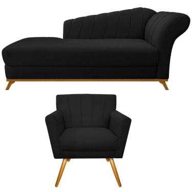 Imagem de Kit Diva Recamier Vanessa 185cm Lado Esquerdo E 01 Poltrona Laura Suede Preto