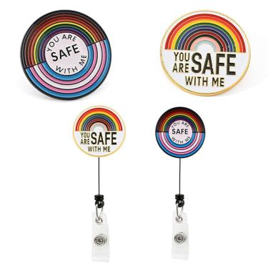 Imagem de Alfinetes de broche com porta-crachá retrátil com design de arco-íris