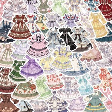 Imagem de Adesivos, vestido Cartoon Lolita, 50 unidades, decalques de vinil impermeáveis
