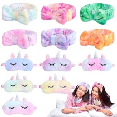 Imagem de Chewtoyo 12 peças de lembrancinhas de festa do pijama para meninas, máscaras de pelúcia macias para spa e conjunto de capas de dormir, conjunto de capas de dormir para lavar o rosto, para olhos e