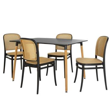 Imagem de Conjunto Mesa De Jantar Retangular Eiffel Preta 120x80cm Com 4 Cadeiras Roma - Preto
