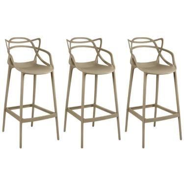 Imagem de Kit 3 Banqueta Alta Allegra Com Encosto Design Cozinha/bancada - Nude