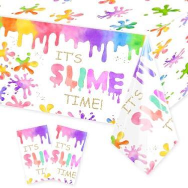 Imagem de 2pcs Slime Time Birthday Party Tablecloths 108 x 54 inches Colorful Splatter Painting Table Cover Splash Graffiti Table Cloths for Slime Theme Kids Boys Girls Birthday Party Supplies Decorations