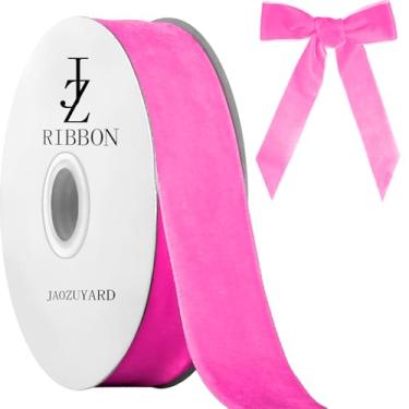 Imagem de JaoZuyard Fita de veludo rosa 2,5 cm x 10 metros fita de veludo rosa para embrulho de presente decoração de Natal, dia dos namorados, Halloween, artesanato, grinaldas, suprimentos contínuos, decoração