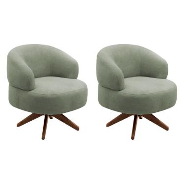 Imagem de Kit 02 Poltronas Decorativas Orgânicas Living Have Base Giratória Bouclê Verde Oliva - Desk Design