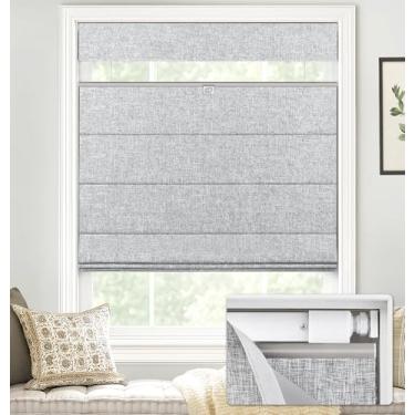Imagem de LazBlinds Persianas romanas sem fio TDBU No Tools No Drill para janela, bloqueio UV com isolamento térmico, persianas de tecido 100% blackout para quarto e sala de estar, 66 cm L x 162 cm A, blackout