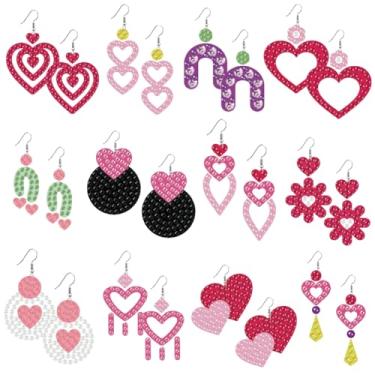 Imagem de beinkmake 12 pares de brincos pintados de diamante, kit de fabricação de brincos com estampa de amor, joias de borlas de flores, kit de brincos de arte de diamante DIY para adultos, artesanato