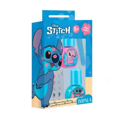 Imagem de Kit Impala Stitch Disney 2 Esmaltes Unha 6ml Cartela de Adesivos 2 Lixas de Unha