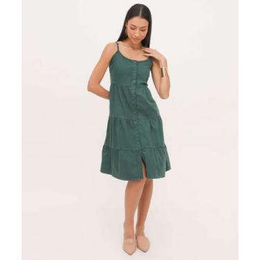 Imagem de Vestido Feminino Sarja Alças Finas Marisa-03026, Verde, P