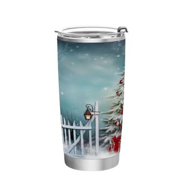 Imagem de Wassud Copo de árvore de Natal e veado com tampa e canudo de aço inoxidável de parede dupla copo isolado copo de viagem caneca de café para bebidas frias e quentes 350 ml