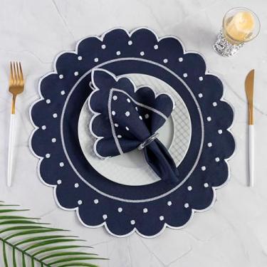 Imagem de Kit 24 Pçs 12 Lugares Mesa Posta Sousplat Jogo Americano Poá Azul Marinho