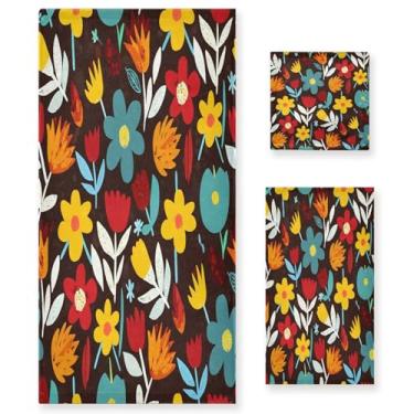Imagem de Wassud Conjunto de 3 toalhas de banho retrô de flores e folhas, toalhas super macias e absorventes para banheiro, toalhas de banho de secagem rápida, toalha de banho para academia, spa, hotel