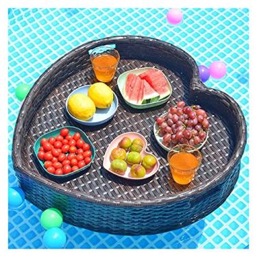Imagem de LMJYU Bandeja de servir flutuante mesa de piscina, bandeja de piscina flutuante criativa em forma de coração, cesta de servir feita à mão com cuidado em vime, mesa e bar para bancos de areia, spas