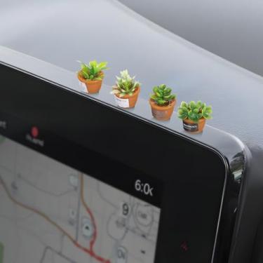 Imagem de WJIAAA Mini decoração de planta de carro, 4 peças de decoração de painel de suculentas fofas mini suculentas ornamento de carro espelho janela ornamentos de mesa decoração de casa para vasos de flores