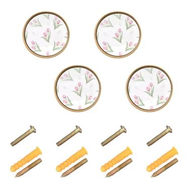 Imagem de Burbuja Puxadores de armário de cozinha Tulipas pacote com 4, puxadores redondos de 3,5 cm, puxadores de cômoda com parafusos para armários de cozinha, quarto, armário