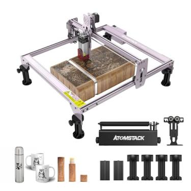Imagem de ATOMSTACK A5 Pro Gravadora Laser com R3 Pro Rolo Giratório, Máquina de Gravação de Alta Precisão com Ponto Comprimido Ultrafino, Ideal para Madeira, Metal, Papel, Acrílico, Ferro e Vinil