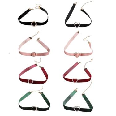 Imagem de 8 gargantilhas de veludo para mulheres, colar geométrico, círculo, coração, pérola, vermelho, verde, preto, rosa, colar de Natal, presente