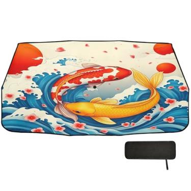 Imagem de Burbuja Guarda-sol de para-brisa de carro, guarda-chuva de para-sol japonês vermelho dourado peixe dobrável para para-brisa automotivo bloqueia raios UV e calor solar, adequado para caminhonete Sedan