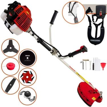 Imagem de Roçadeira Profissional Lateral Kawashima Kw52l À Gasolina 52c 2,5hp + Faca 2 Pontas 330mm + Faca 80 Dentes 255mm + Trim