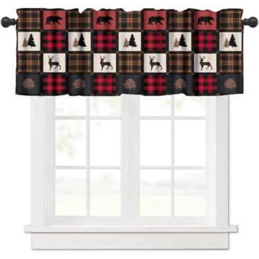 Imagem de Yearn Jear Cortinas rústicas para cabana de cozinha, sanefas, retrô, urso, veado, alce, animais selvagens, tratamento de janela, cortinas curtas para banheiro, quarto, sala de estar, 137 x 45 cm