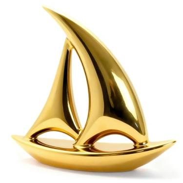Imagem de Jubiluxor Veleiro de cerâmica decorativo moderno, acabamento galvanizado a ouro, escultura náutica de decoração de casa para sala de estar, quarto, mesa (1, ouro galvanizado)