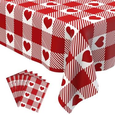 Imagem de Toalha de mesa de plástico para o Dia dos Namorados, 6 peças, toalha de mesa descartável com coração de amor, retangular, toalha de mesa impermeável, para decoração de dia dos namorados, festa de